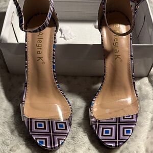 Allegra K Women's Purple Geometric Heels one time wear
